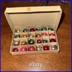 Vtg Shiny Brite Tabletop Christmas Tree Silver Plated & 24 Mini Ornaments RARE