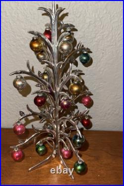 Vtg Shiny Brite Tabletop Christmas Tree Silver Plated & 24 Mini Ornaments RARE