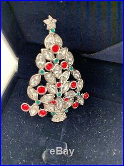 Vtg Signed 2002 SWAROVSKI CHRISTMAS TREE Pin Ruby & Clear Crystal Brooch