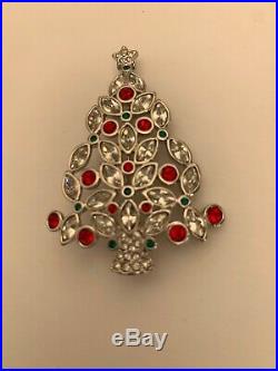 Vtg Signed 2002 SWAROVSKI CHRISTMAS TREE Pin Ruby & Clear Crystal Brooch