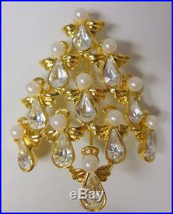 Vtg Signed BW Butler & Wilson Christmas Tree Angels Pearls Rhinestone Pin Brooch