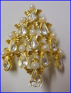 Vtg Signed BW Butler & Wilson Christmas Tree Angels Pearls Rhinestone Pin Brooch