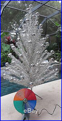 Vtg Silver Aluminum Pom Pom Christmas Tree 6 ft 70 Branches