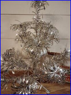 Vtg Sparkler Pom Pom Aluminum Christmas Tree 2 Ft / 19 Branch MCM Shiny Silver