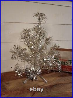 Vtg Sparkler Pom Pom Aluminum Christmas Tree 2 Ft / 19 Branch MCM Shiny Silver