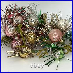 Vtg Starburst Mercury Glass Atomic Tinsel Chenil Tie On Glass Xmas Tree Ornament