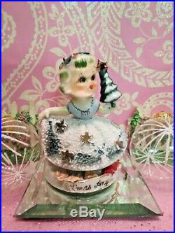 Vtg TMJ HOLLY BERRY Christmas Angel Holding Gold STAR TREE BLUE SUGARED DRESS