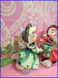 Vtg TMJ Red Green Christmas Dancing Angels Candle Holder TWO ANGELS W TREE