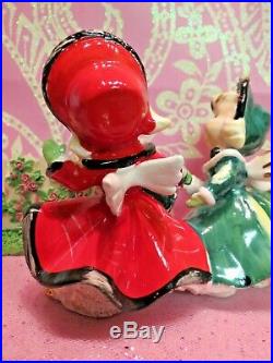 Vtg TMJ Red Green Christmas Dancing Angels Candle Holder TWO ANGELS W TREE
