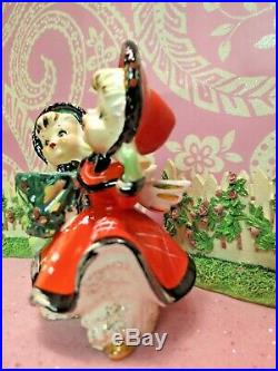 Vtg TMJ Red Green Christmas Dancing Angels Candle Holder TWO ANGELS W TREE