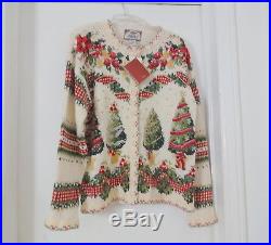Vtg Tiara Old Stock w tag Ugly Christmas Sweater Size S Embellished Tree