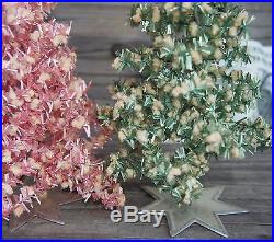 Vtg Tiny Garland Tinsel Wrapped Christmas Trees Star Metal Bases Western Germany