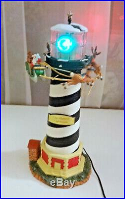 Vtg Tree Topper Mr Christmas Light Up Lighthouse Motion Santa Reindeer Village