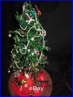 Vtg Westrim Green Beaded Christmas Tree Miniature Mercury Glass Ornaments Dome