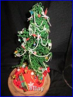 Vtg Westrim Green Beaded Christmas Tree Miniature Mercury Glass Ornaments Dome