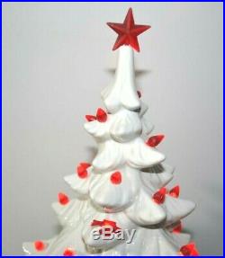 Vtg White 2 Piece Ceramic Christmas Tree Atlantic Mold 17 withRed Lights & Birds