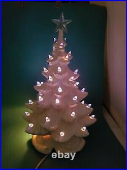 Vtg White Atlantic Mold Scroll Base Ceramic Christmas Tree Blue Lights 18