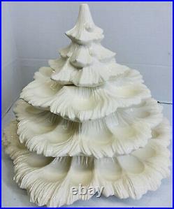 Vtg White Ceramic Christmas Tree Deviled Egg Platter Stacking Tiered