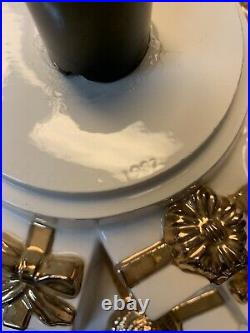 Vtg White Pearl Iridescent Gold Ceramic Christmas Tree 18 Tall Train Gift Base