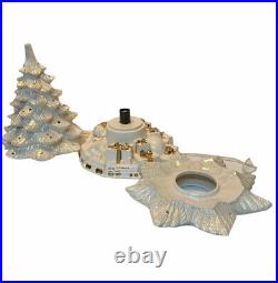 Vtg White Pearl Iridescent Gold Ceramic Christmas Tree 18 Tall Train Gift Base