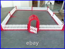 Vtg Wood Christmas Tree Fence & Working Gate! 34 SQUARE! WHITE & RED