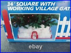 Vtg Wood Christmas Tree Fence & Working Gate! 34 SQUARE! WHITE & RED