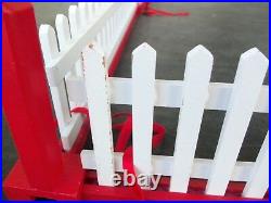 Vtg Wood Christmas Tree Fence & Working Gate! 34 SQUARE! WHITE & RED