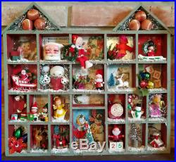 Vtg Xmas Card Shadow Box Diorama Miniatures Ornament Vignette Santa Tree Angel