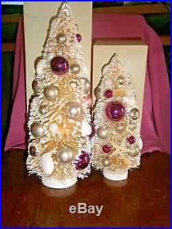 Vtg Xmas bottle brush trees seashell mercury glass ornaments old Cracker Barrel