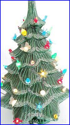 Vtg ceramic Christmas tree 2 pc 19 tall w star mica glitter different lights