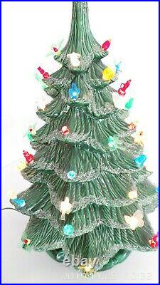 Vtg ceramic Christmas tree 2 pc 19 tall w star mica glitter different lights