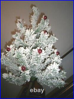 Vtg flocked Bottle brush Xmas Tree 1960 table top + PINK vtg glass ornaments