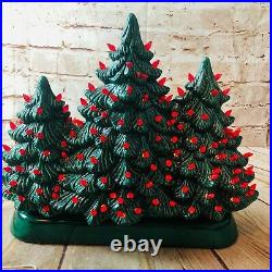 Vtg holland mold ceramic christmas tree set of three together on base RARE 13.5