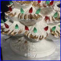 White /gold Ceremic Xmas Tree Hand Painted 17 Without Star 18.5 With VTG 1981