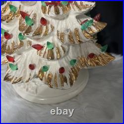 White /gold Ceremic Xmas Tree Hand Painted 17 Without Star 18.5 With VTG 1981