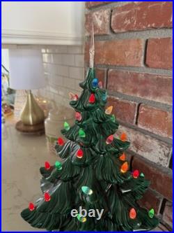 Wonderful Vtg 15.5 2 Piece Ceramic Lighted Christmas Tree Atlantic Mold