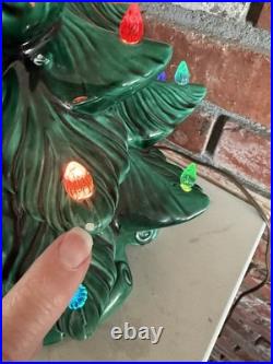 Wonderful Vtg 15.5 2 Piece Ceramic Lighted Christmas Tree Atlantic Mold