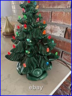 Wonderful Vtg 15.5 2 Piece Ceramic Lighted Christmas Tree Atlantic Mold