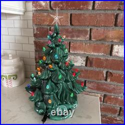 Wonderful Vtg 15.5 2 Piece Ceramic Lighted Christmas Tree Atlantic Mold