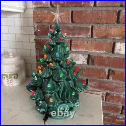 Wonderful Vtg 15.5 2 Piece Ceramic Lighted Christmas Tree Atlantic Mold