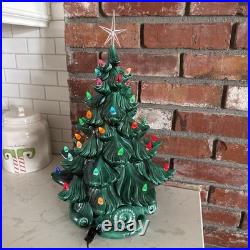 Wonderful Vtg 15.5 2 Piece Ceramic Lighted Christmas Tree Atlantic Mold