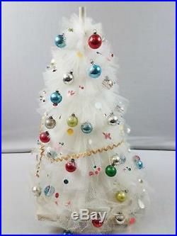 Wonderful Vtg Tulle 18 Centerpiece Christmas Tree w Ornaments