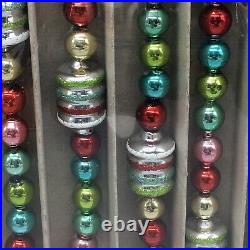 X4 Radko Shiny Brite Glass Christmas Tree Garland Figural Red Pink Aqua 7/28ft